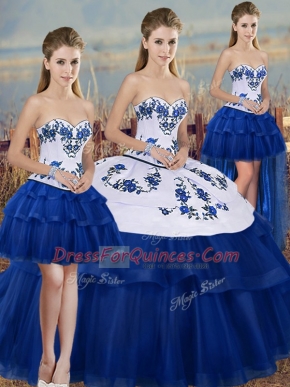 High Class Royal Blue Lace Up 15th Birthday Dress Embroidery and Bowknot Sleeveless Floor Length
