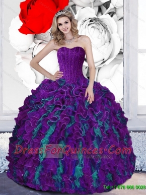 2015 New Styles Beading and Ruffles Sweetheart Multi Color Quinceanera Dresses