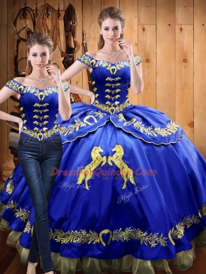 Royal Blue Sleeveless Beading and Embroidery Floor Length Quince Ball Gowns