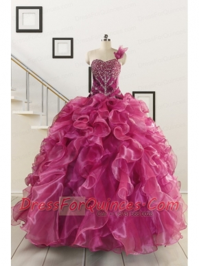 Exclusive Beading One Shoulder Sweet 16 Dresses in Fuchsia
