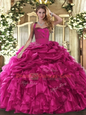 Great Organza Sleeveless Floor Length Quinceanera Dress and Ruffles and Pick Ups