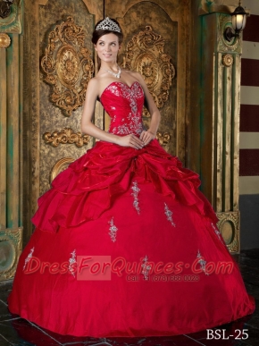 Elegant Red Ball Gown Sweetheart Floor-length Taffeta Appliques Quinceanera Dress