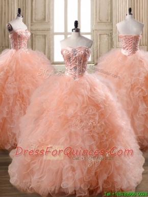 Lovely Peach Big Puffy Quinceanera Dress with Beading and Ruffles