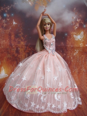 Ball Gown Lace and Appliques Baby Pink Handmade Dresses Fashion Party Clothes Gown Skirt For Barbie Doll