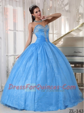 Exclusive Baby Blue Ball Gown Sweetheart With Taffeta and Organza Appliques For Sweet 16 Dresses