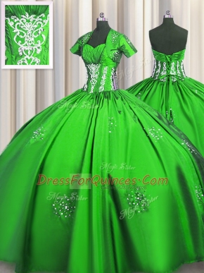 Short Sleeves Floor Length Beading and Appliques and Ruching Lace Up Quinceanera Gown with