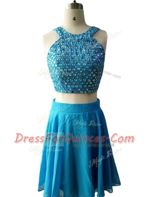 Fabulous Teal Scoop Zipper Beading Evening Dress Sleeveless