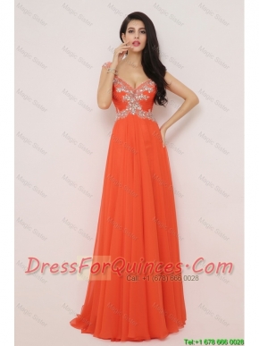 New Arrivals Brush Train Prom Dresses with High Slit and Beading