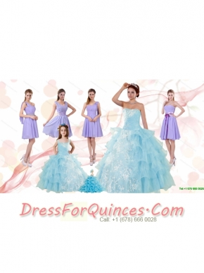 Strapless Ruffles Elegant Quinceanera Dress and Lavender Mini Length Prom Dress and  Appliques and Ruffles Baby Bule Little Girl Pageant Dress