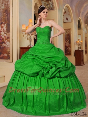 Elegant Sweetheart Green Floor-length Ball Gown   Taffeta Beading Discount Quinceanera Dresses