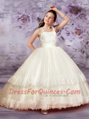 Luxurious Ball Gown Straps 2014 Little Girl Pageant Dress with Belt Beading