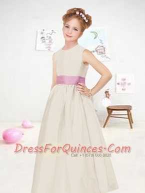 Simple Scoop Satin Ribbons Flower Girl Dress for 2014