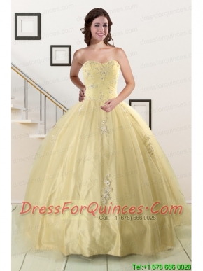 Latest Appliques Quinceanera Dress in Light Yellow For 2015