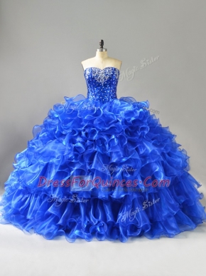 Fantastic Sweetheart Sleeveless Organza Quinceanera Dresses Beading and Ruffles Lace Up