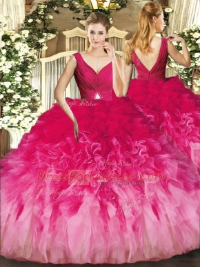 Tulle Sleeveless Floor Length Quinceanera Gowns and Beading and Ruffles
