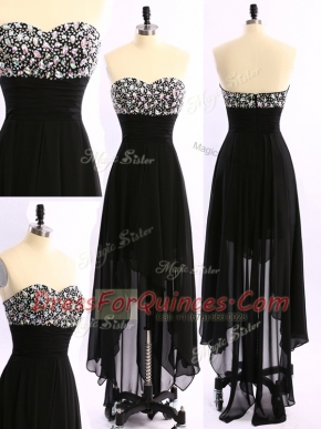 Beauteous Black Empire Chiffon Sweetheart Sleeveless Beading Asymmetrical Zipper Prom Dresses