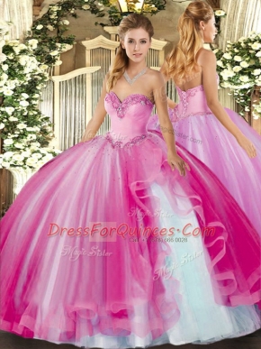 Super Floor Length Fuchsia Vestidos de Quinceanera Sweetheart Sleeveless Lace Up