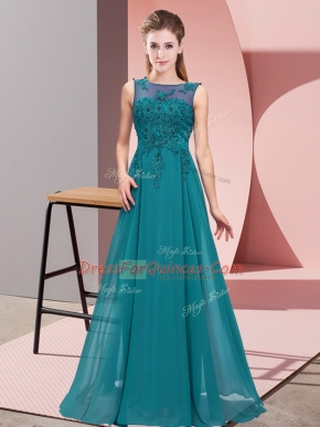 Fine Floor Length Teal Vestidos de Damas Scoop Sleeveless Zipper