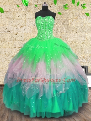 Sleeveless Beading and Ruffles and Sequins Lace Up Quinceanera Gown