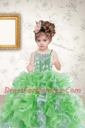 Floor Length Lace Up Flower Girl Dress Multi-color for Military Ball and Sweet 16 and Quinceanera with Beading and Ruffles and Sequins