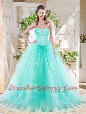 Romantic Beaded Bodice and Applique Tulle Quinceanera Dress in Mint