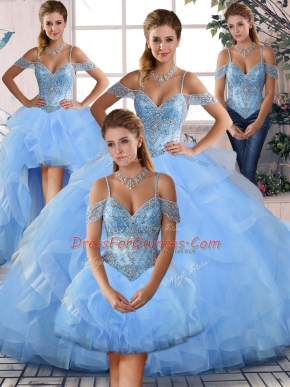 Blue Tulle Lace Up 15th Birthday Dress for Sweet 16 and Quinceanera