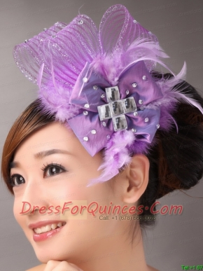 Lavender Headpieces White Pearl Crystal Satin Ribbon Flower