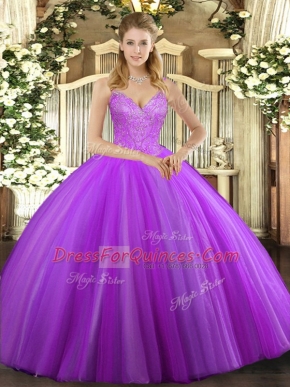 Dramatic Floor Length Eggplant Purple 15th Birthday Dress V-neck Sleeveless Lace Up