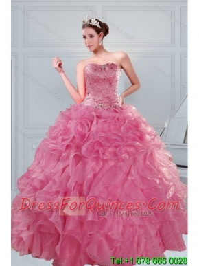 The Super Hot 2015 Beading and Ruffles Quinceanera Dresses in Coral Red