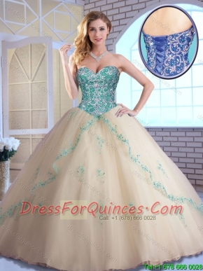 Pretty Champagne Quinceanera Dresses with Appliques and Beading