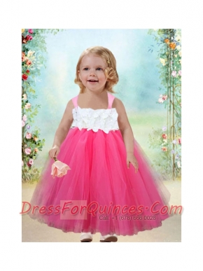 Cute A-Line Tulle Straps Appliques 2014 Little Girl Dress with Ankle-length