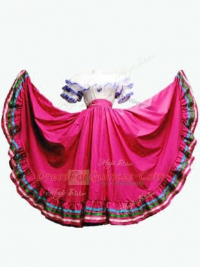 Hot Pink Short Sleeves Taffeta Lace Up 15th Birthday Dress for Military Ball and Sweet 16 and Quinceanera