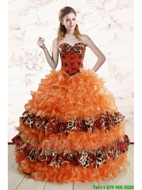 2015 Exquisite Sweetheart Leopard Quinceanera Dresses in Orange