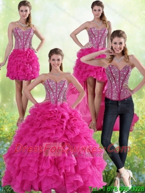 Elegant Hot Pink Sweetheart Quinceanera Gown with Beading and Ruffles