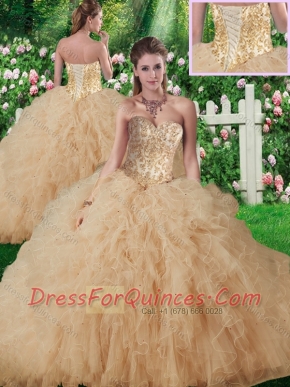 New Style Sweetheart Champagne Quinceanera Gowns with Beading and Ruffles