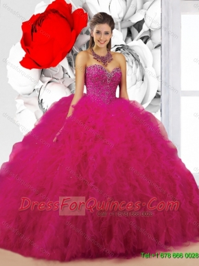 Discount 2016 Pretty Fuchsia Sweetheart Sweet 16 Dresses with Beading and Ruffles