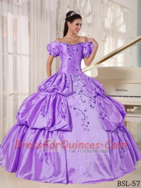 Ball Gown Off The Shoulder Floor-length Taffeta Embroidery For Sweet 16 Dresses
