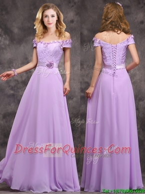 Latest Off The Shoulder Long Dama Dresses with Hand Made Flowers