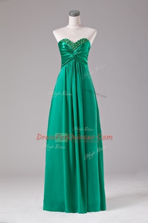 Luxury Sweetheart Sleeveless Prom Evening Gown Floor Length Beading Green Chiffon