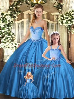 Sweetheart Sleeveless Quinceanera Dresses Floor Length Beading Teal Tulle