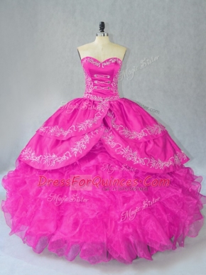 Sweetheart Sleeveless Lace Up 15th Birthday Dress Fuchsia Organza