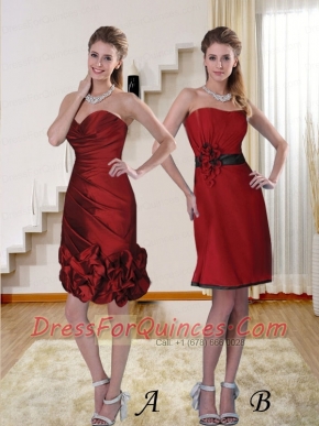 Sweetheart Ruching Column Dama Dress for 2015