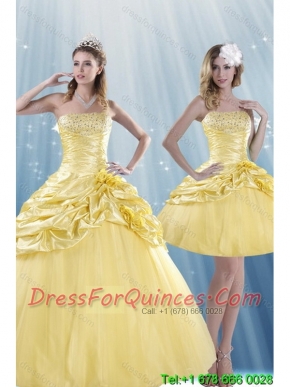 Elegant Strapless 2015 Beading Quince Dresses with Beadings and Pick Ups