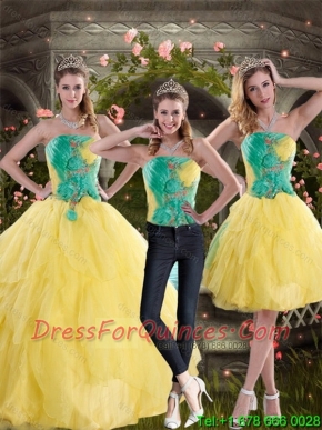 2015 Cheap New Style Yellow and Green Quince Dresses with Ruching