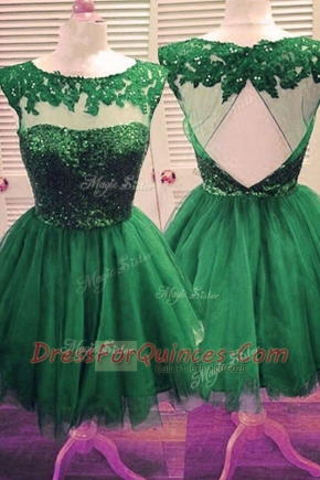 Bateau Sleeveless Tulle Prom Dress Beading Backless