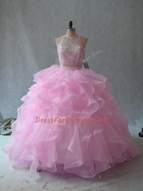 Suitable Floor Length Pink Sweet 16 Dress Scoop Sleeveless Backless