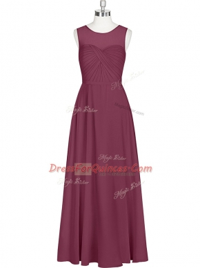 Burgundy Zipper Scoop Ruching Dress for Prom Chiffon Sleeveless