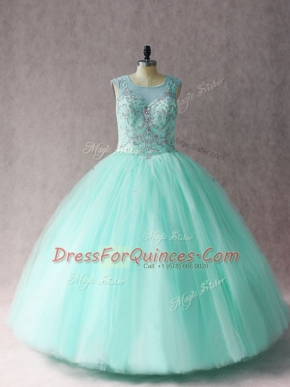 Glorious Scoop Sleeveless Tulle Quinceanera Dresses Beading Lace Up