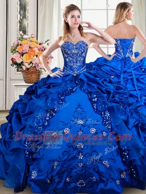 Top Selling Organza and Taffeta Sleeveless Floor Length Ball Gown Prom Dress and Beading and Embroidery and Pick Ups