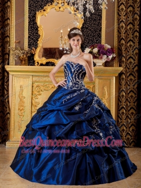 Navy Blue Ball Gown Sweetheart Floor-length Taffeta Appliques Quinceanera Dress